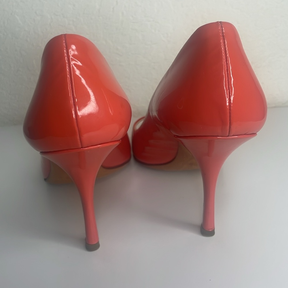 Preloved Authentic Prada peep toe patent leather heels orange/coral size 38 - Picture 6 of 9